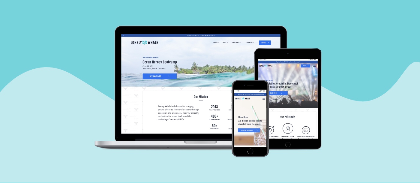 Lonely Whale high-fidelity mockups on desktop, tablet, and mobile