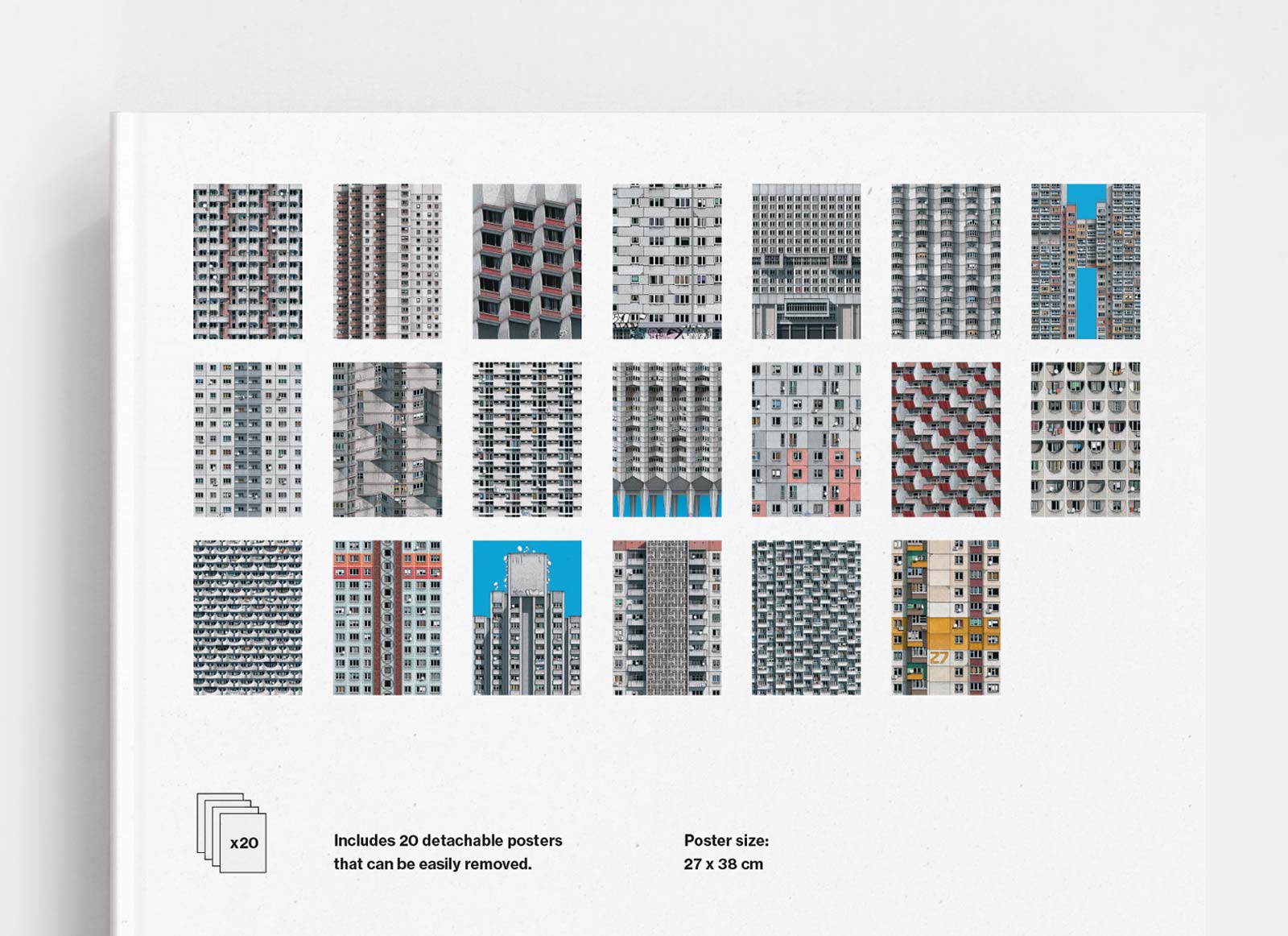 The Brutal Posters book contains 20 removable posters of brutalist architecture