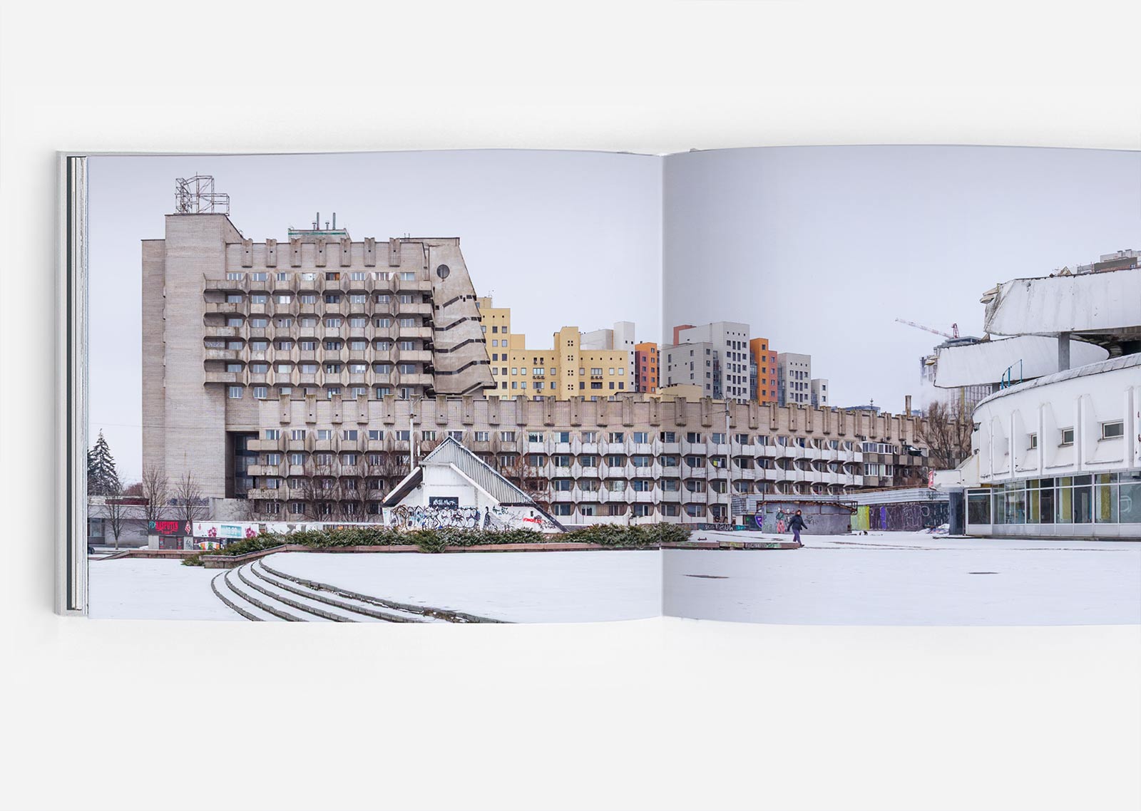 The brutalist complex containing rehearsal space and performers’ lodgings at the Dnipro State Circus