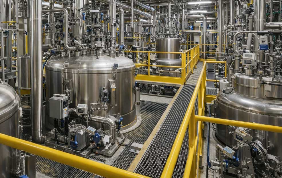 Close-up of a welder wearing a protective helmet and welding gloves, working with sparks flying around.