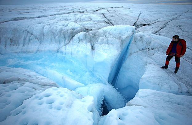 Surface Melt Water rushes to base of icesheet