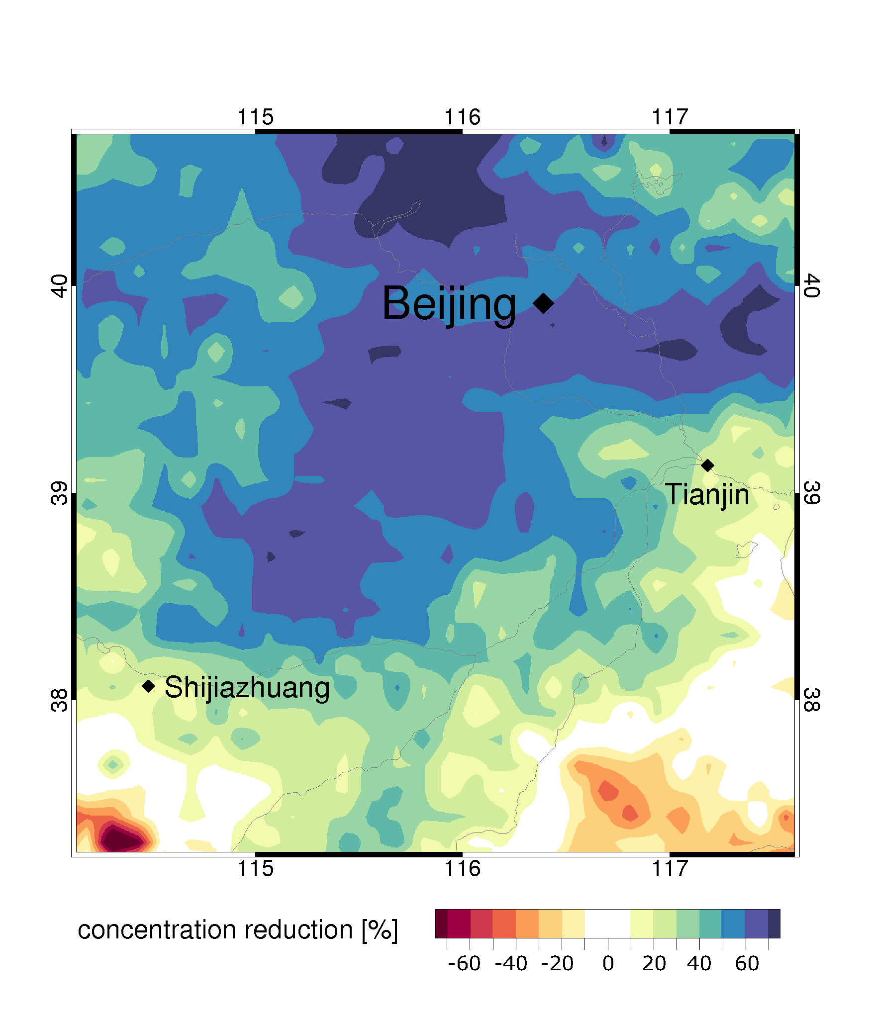 NO2 reduction around Beijing