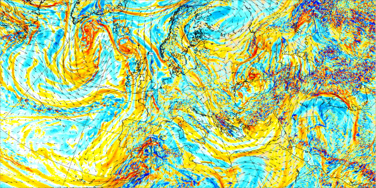 ECMWF Vorticity and Wind at 700 hPa forecast