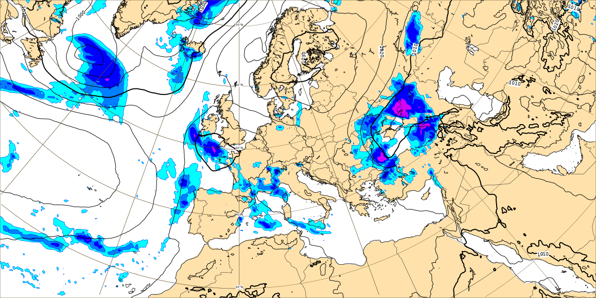 ECMWF Rain and mean sea level forecast