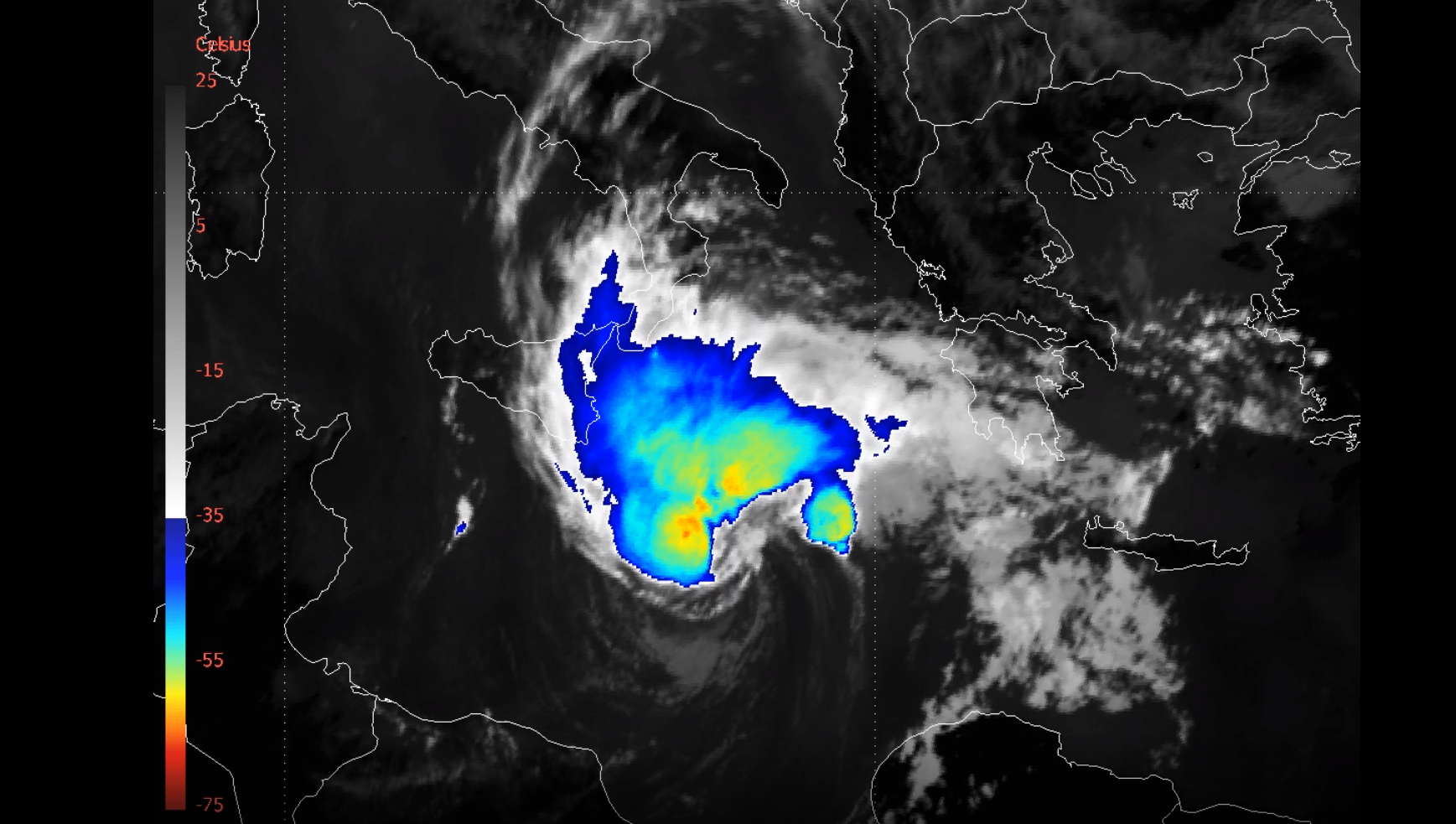 This video shows Meteosat-11 IR 10.8 Enhanced images, between 16 September –18 September 2020 of the Medicane Ianos tropical-like cyclone