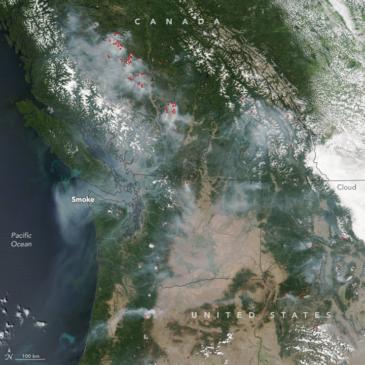 Wildfire smoke spreading across the US and Canada, August 4, 2017