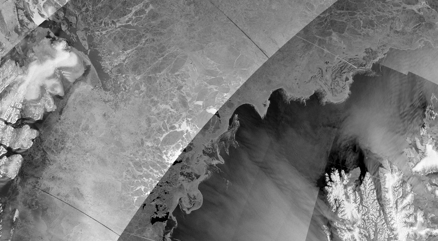 This is a composit image of extra wide swath acquisitions by Sentinel-1