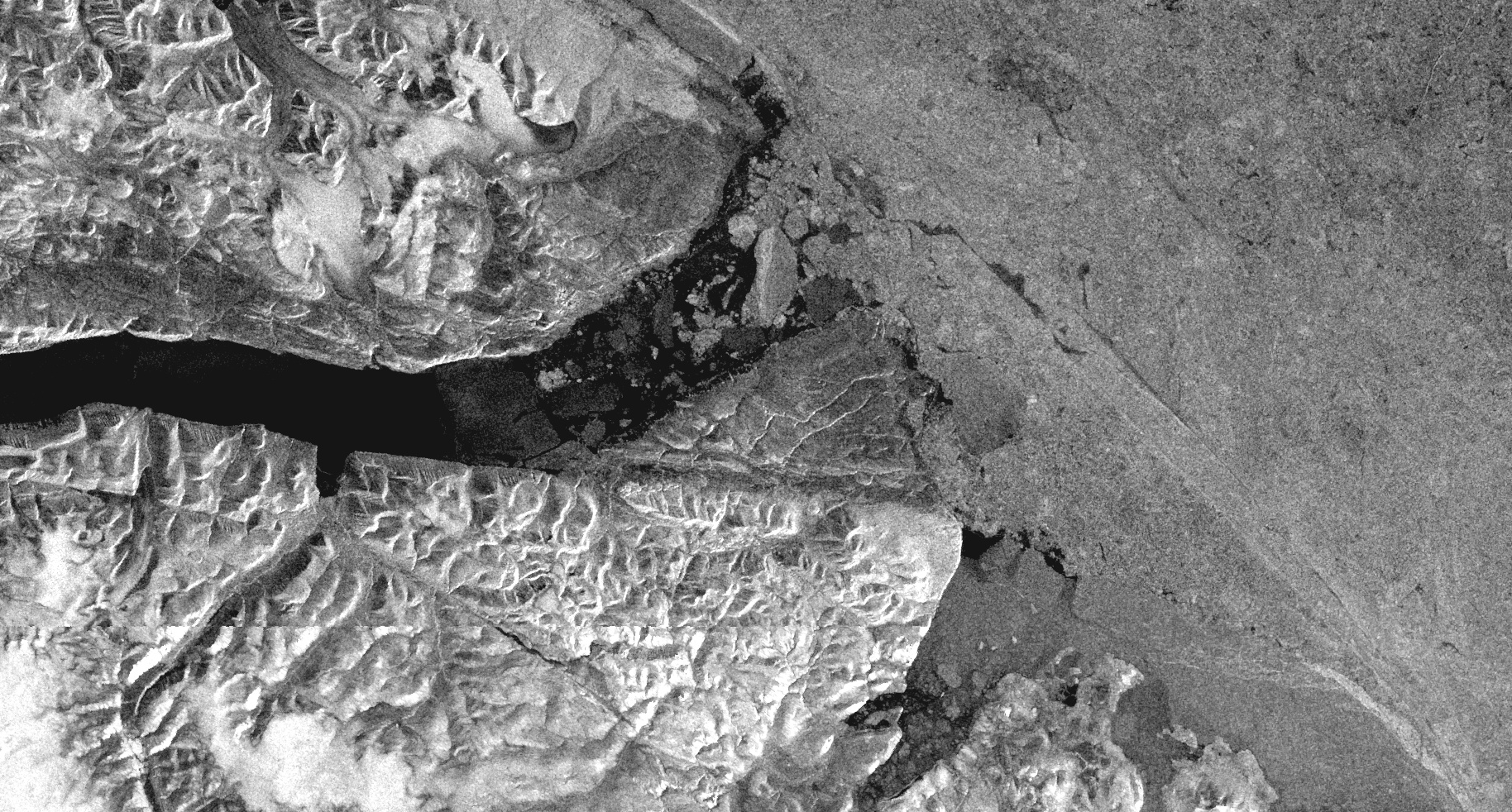 This Sentinel-1 wide swath composite shows a channel in between two islands