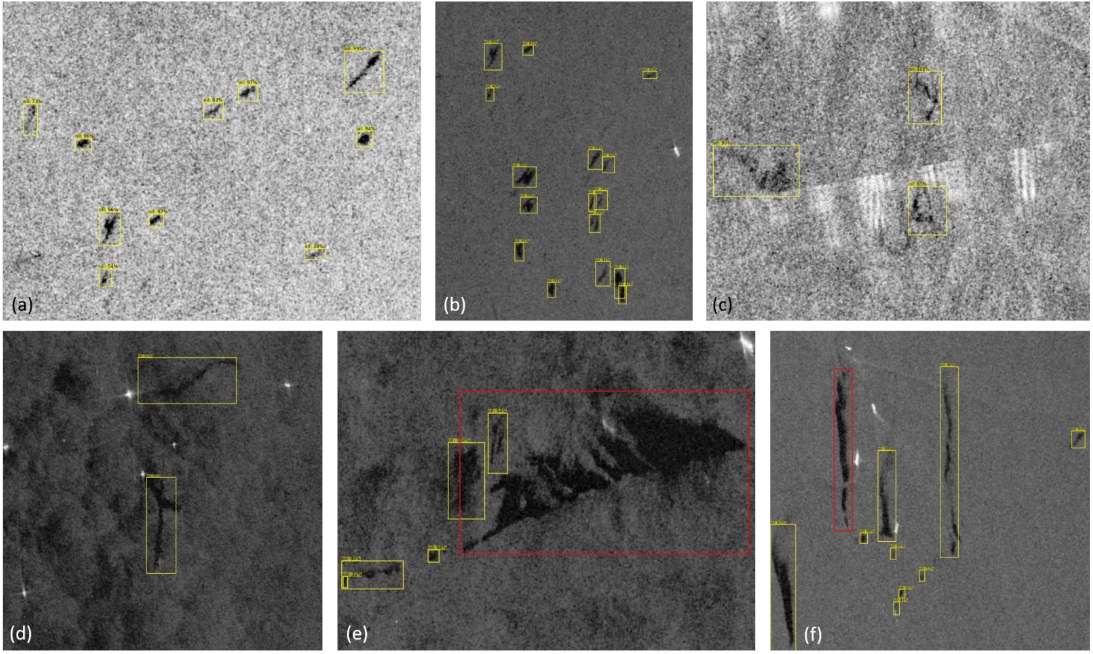 These SAR images of oil spills were detected by the deep neural network architecture Yolov4