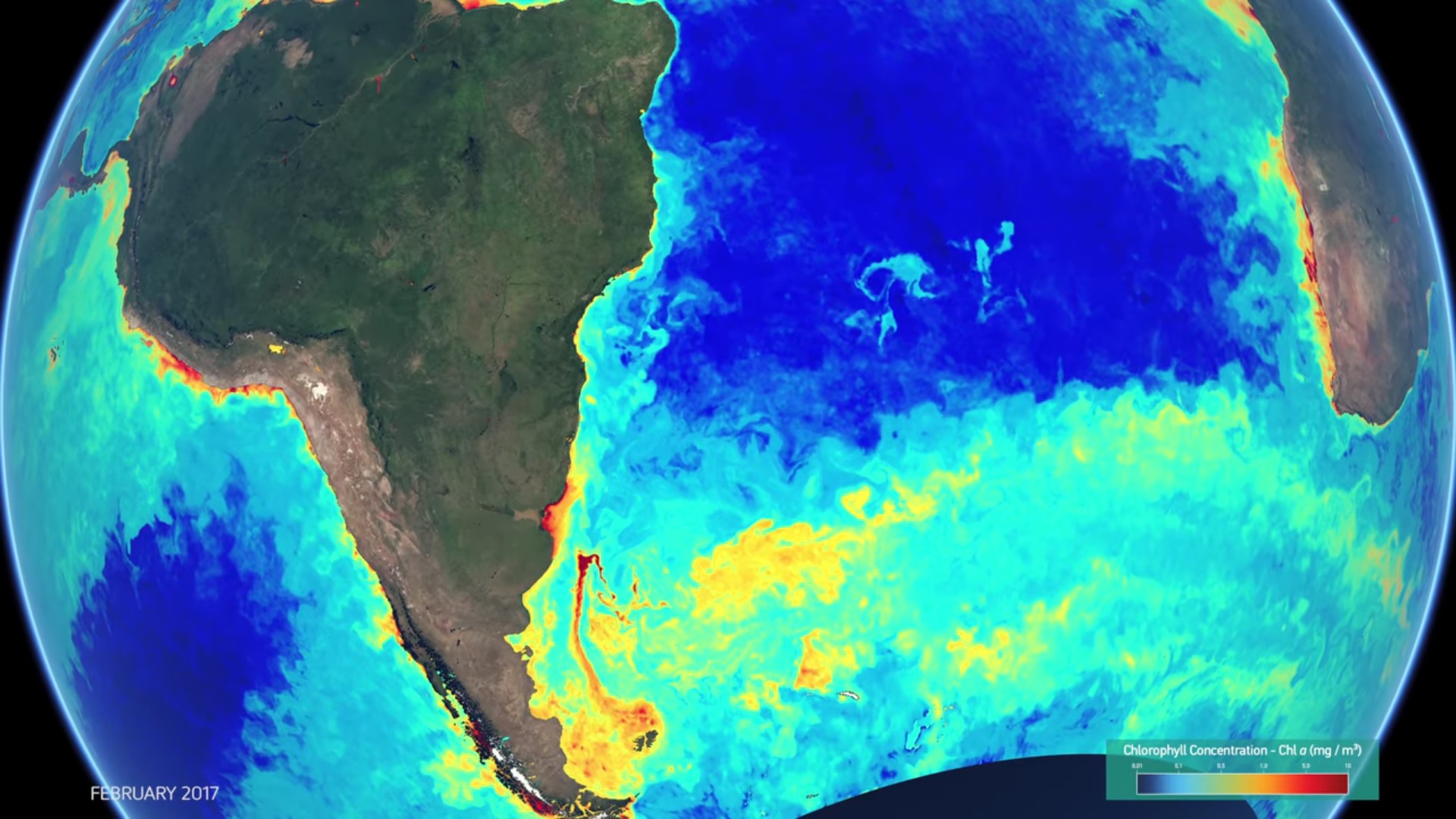 This visualisation, narrated by Dr Hayley Evers-King of the Plymouth Marine Laboratory, shows a year of ocean chlorophyll measurements, as observed by satellites such as the Copernicus Sentinel-3 series, which are operated by EUMETSAT.
