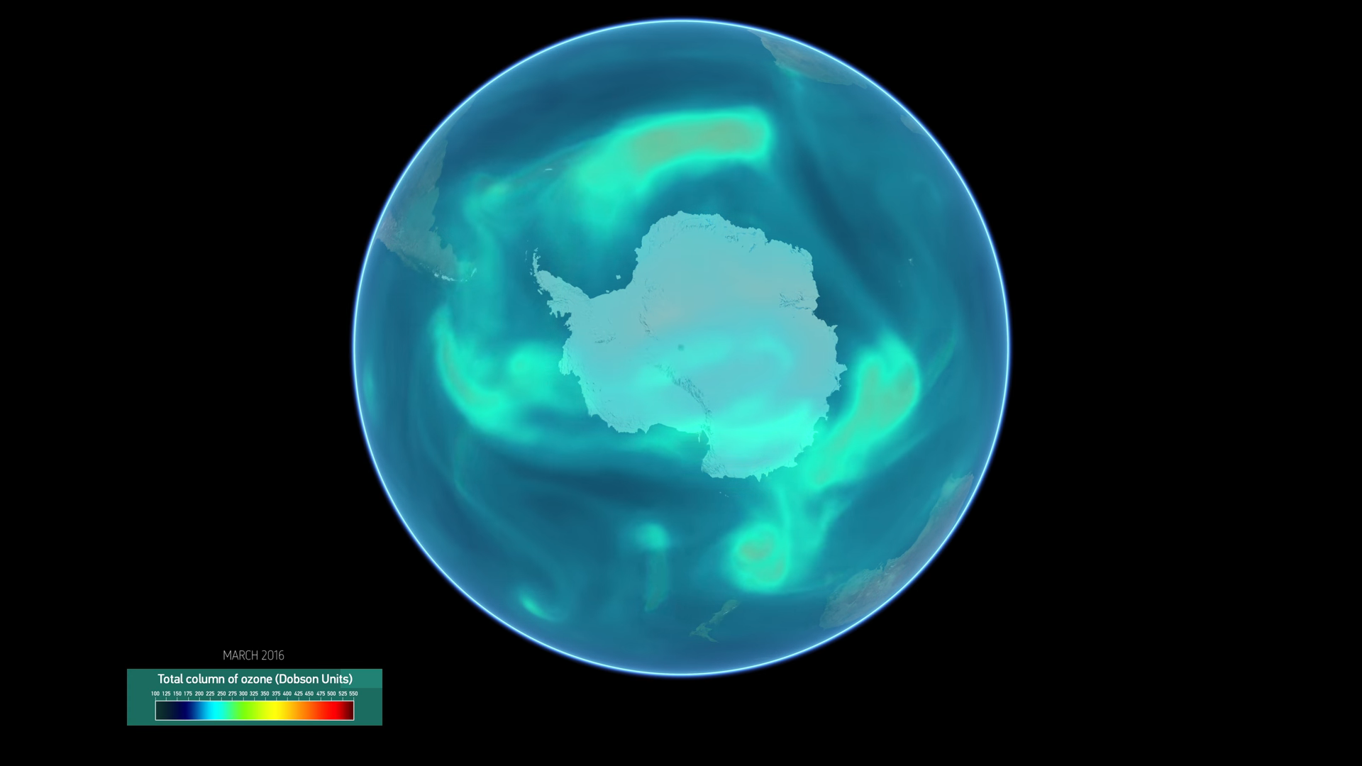 A visualisation of polar ozone levels throughout 2016, with audio commentary from Ruediger Lang, Atmospheric Composition Scientist and Product Lead at EUMETSAT.