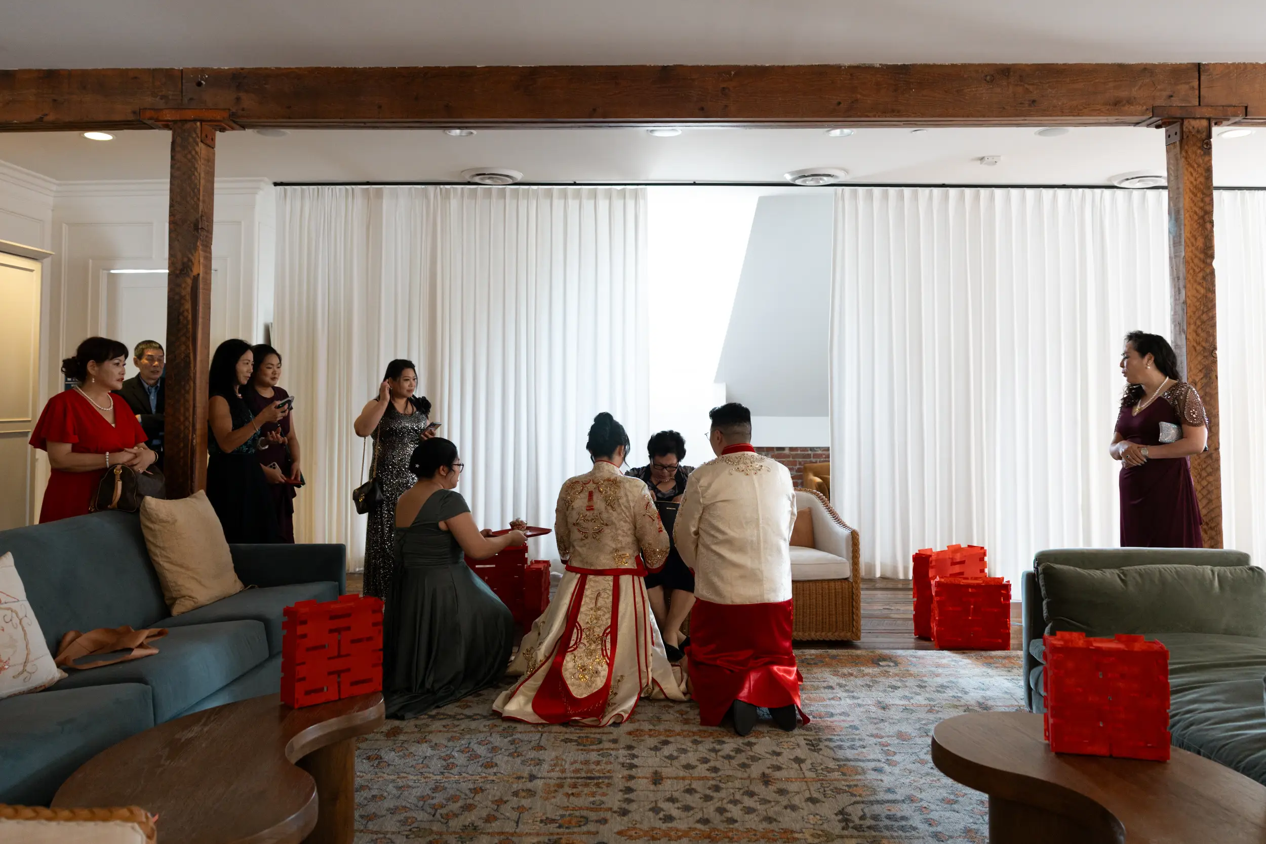 Traditional tea ceremony takes place in the Bridal Suite at The Estate on Second.