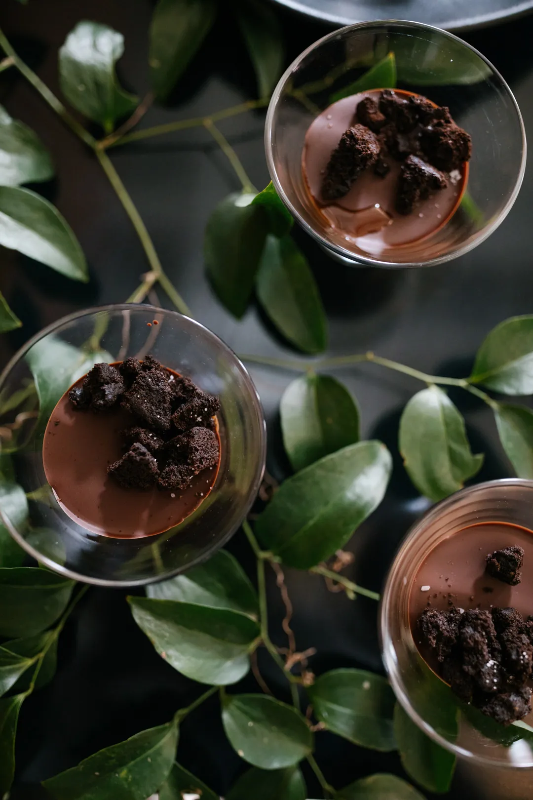 Chocolate desserts in small glass cups
