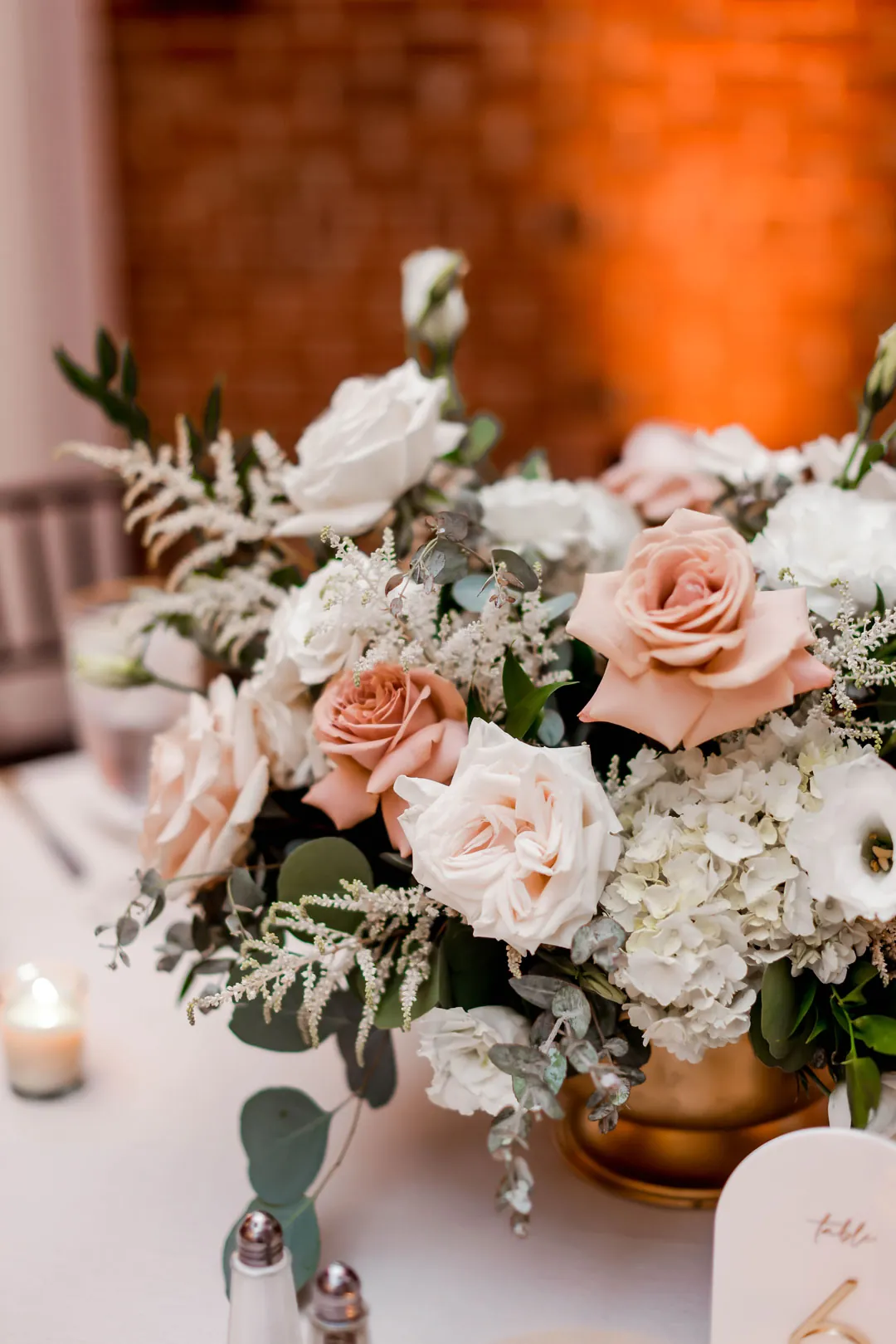 Peach and white floral centerpiece