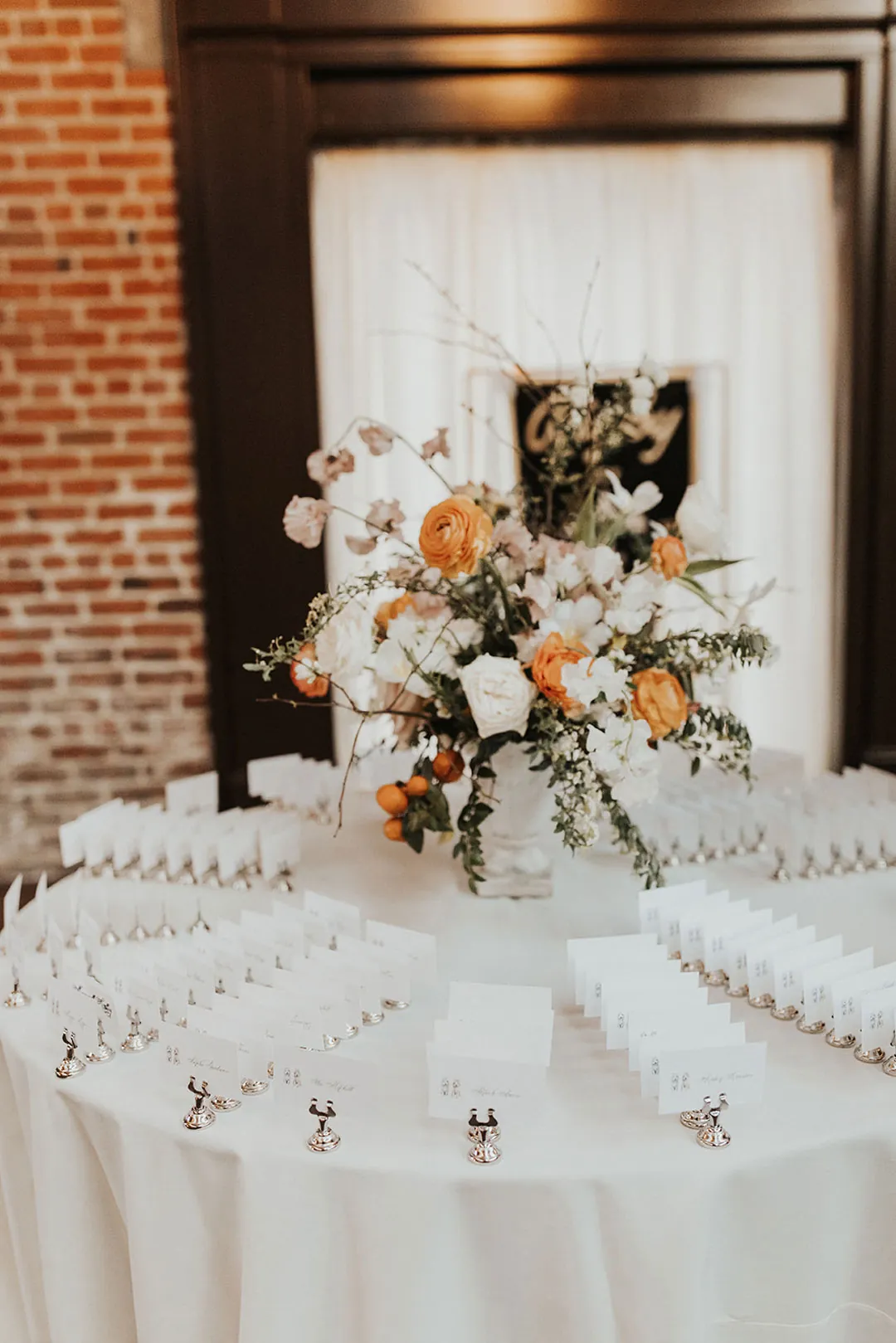 Floral centerpiece on a round sweetheart table
