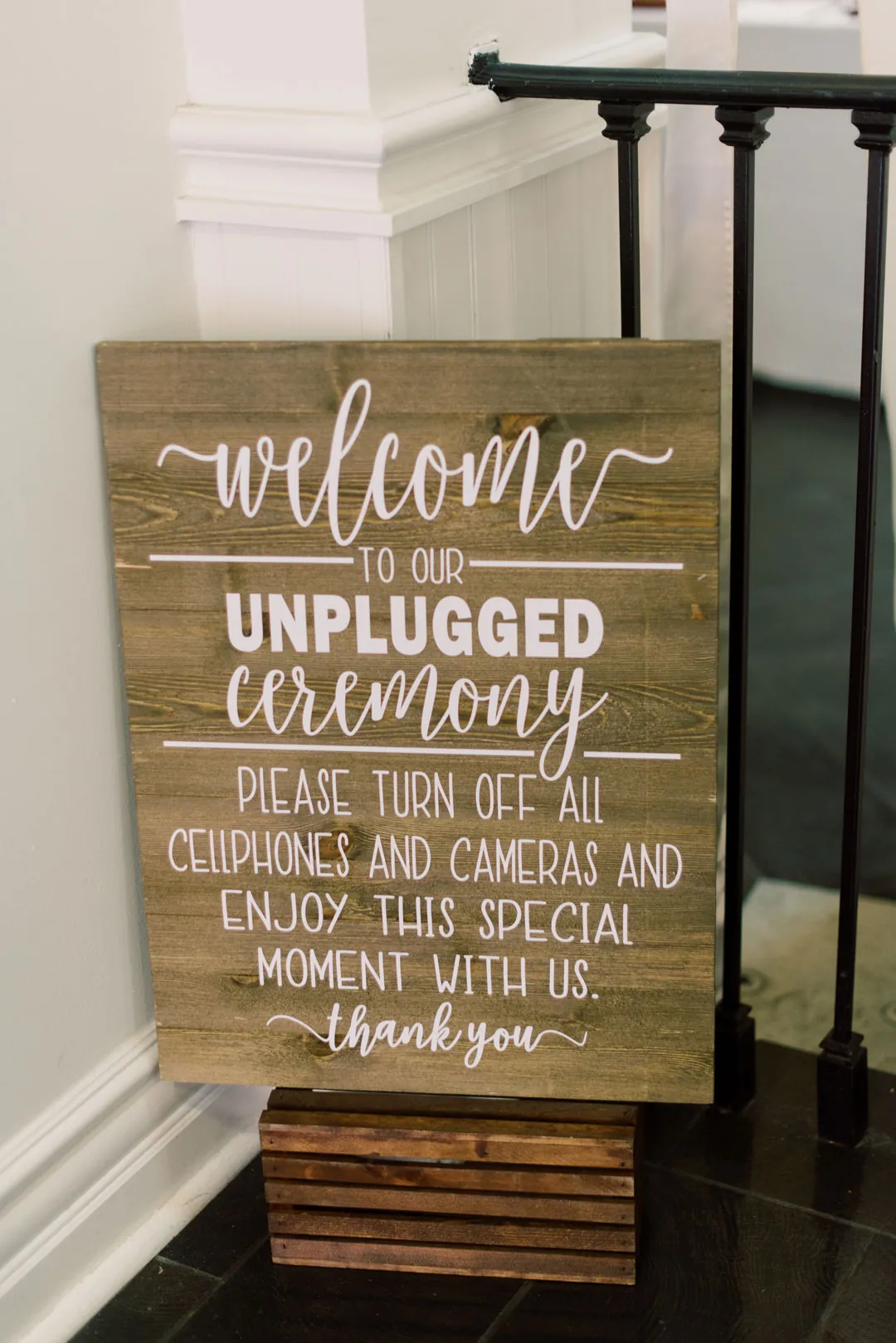 Sign asking guests to observe an unplugged wedding ceremony