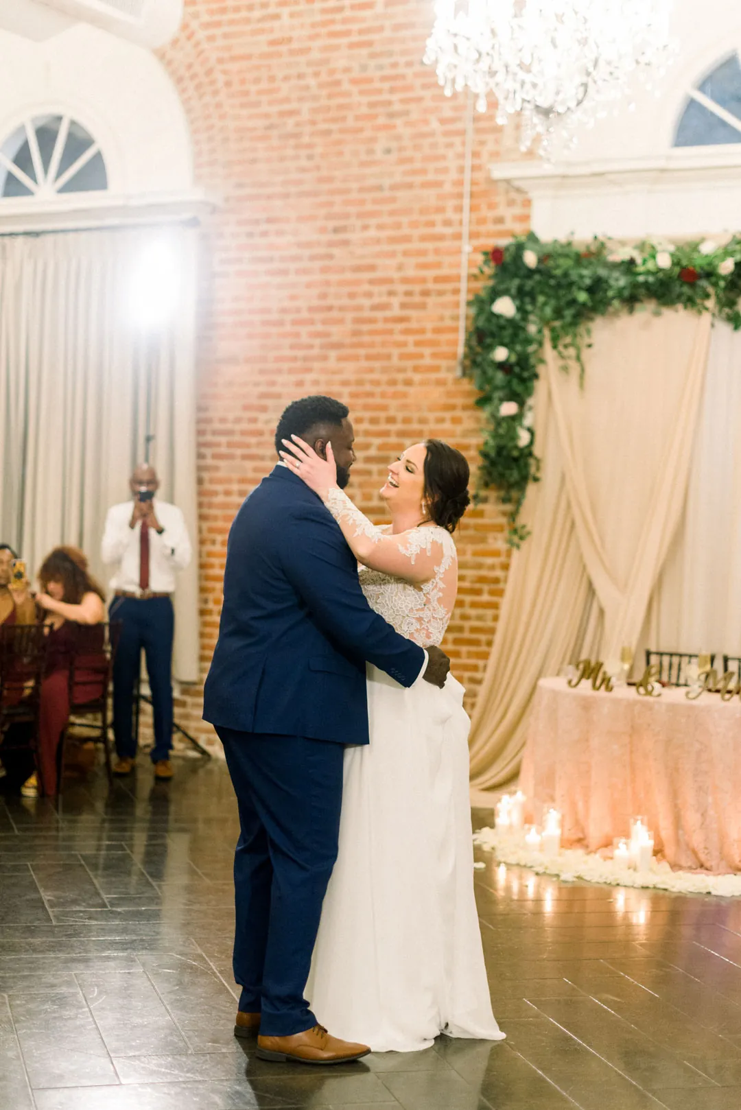 Couple embracing during their first dance