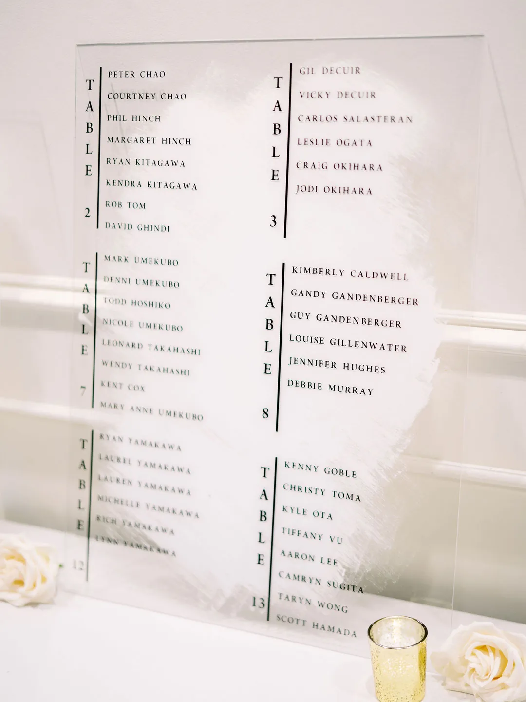 Seating chart displayed with small candles