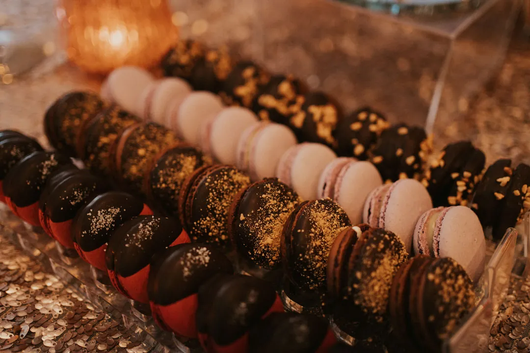 Assorted macarons and chocolate desserts