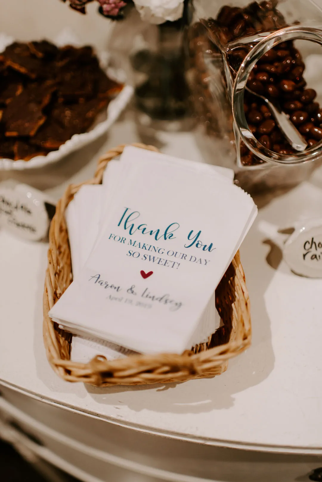 Thank-you card placed on a reception plate