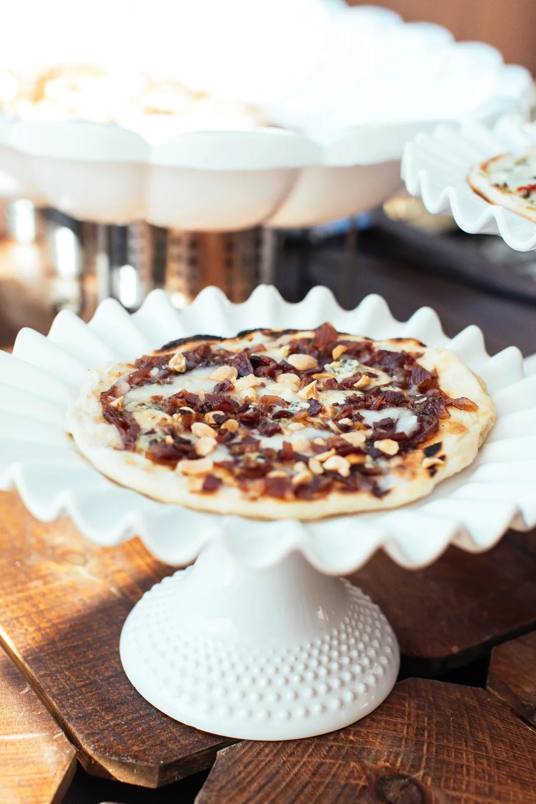 Dessert displayed on a white pedestal stand