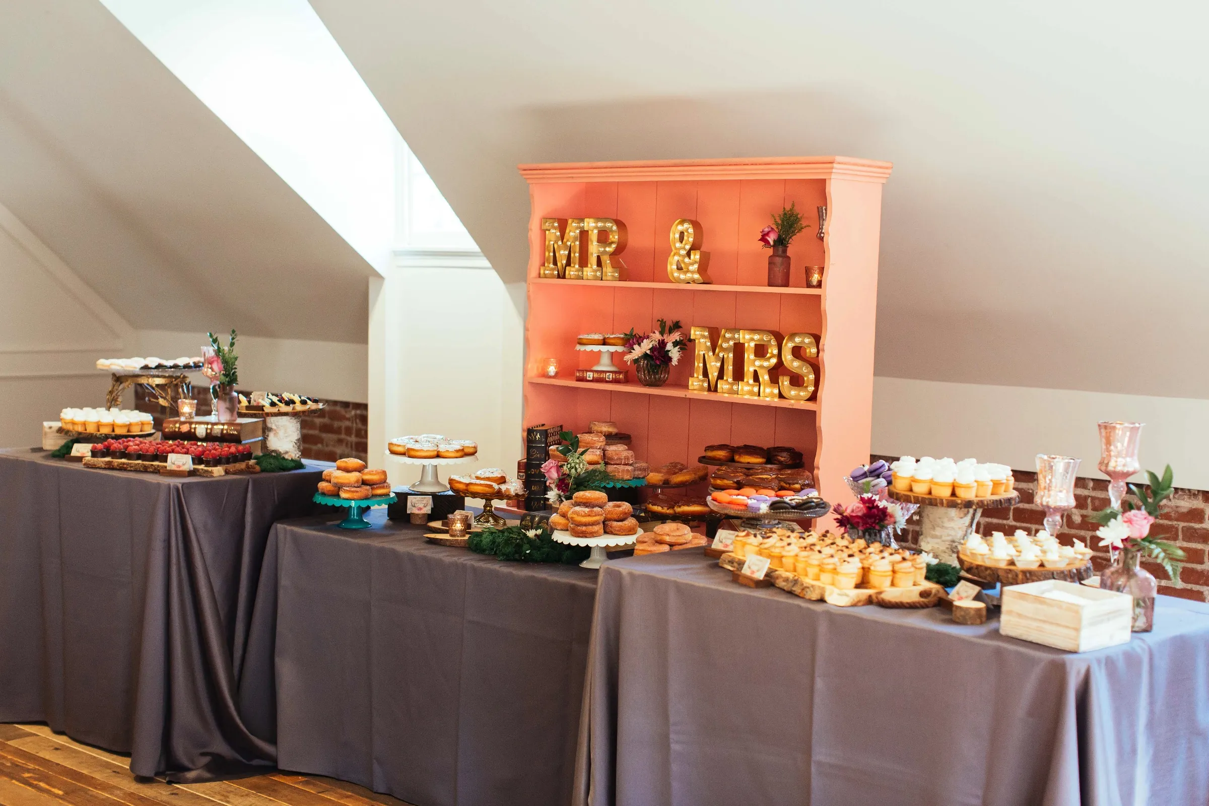 Dessert buffet beneath a ceiling alcove