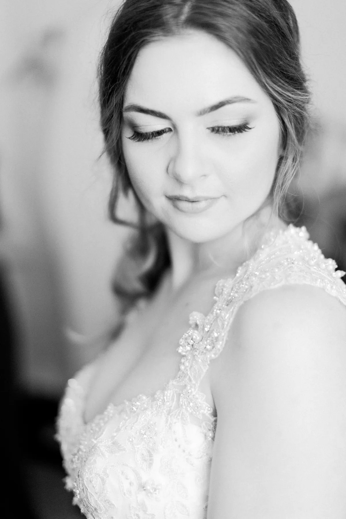 Black and white portrait of a bride