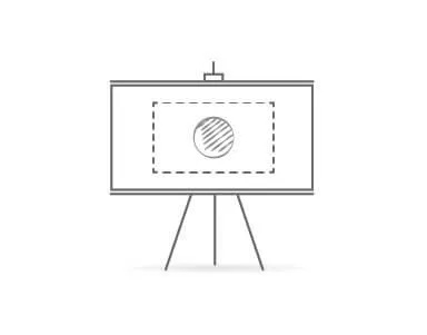 Gray line art drawing of a presentation tripod stand