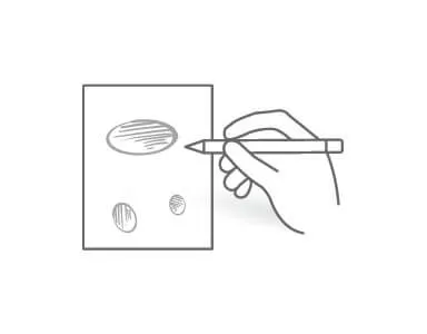 Gray line art drawing of hand sketching a logo idea