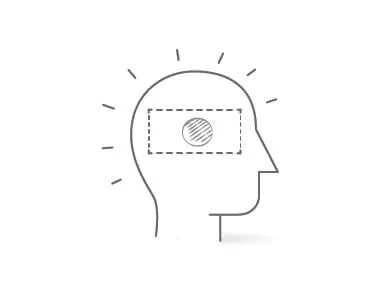 Gray line art drawing of head coming up with an idea