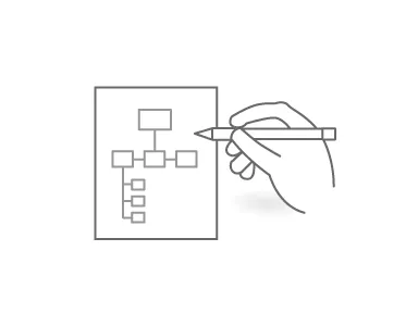 Line art illustration of a hand sketching out a website architecture plan