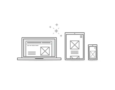 Line art Illustration of a laptop, tablet, and phone