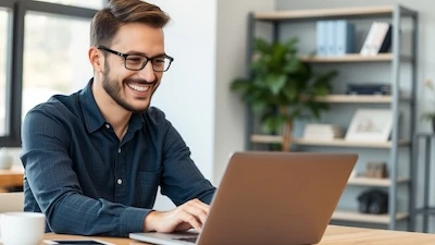 Un professionista in ufficio utilizza un programma gestione clienti sul proprio laptop per capire cos'è il CRM e come ottimizzare le attività commerciali quotidiane.