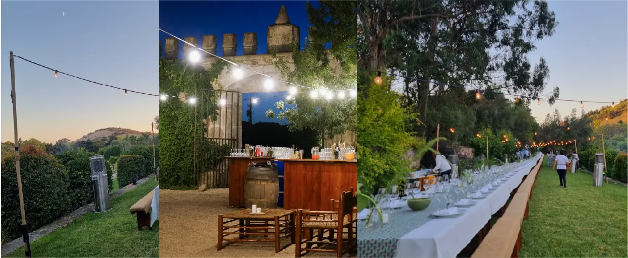 Outdoor festoon lights at an event