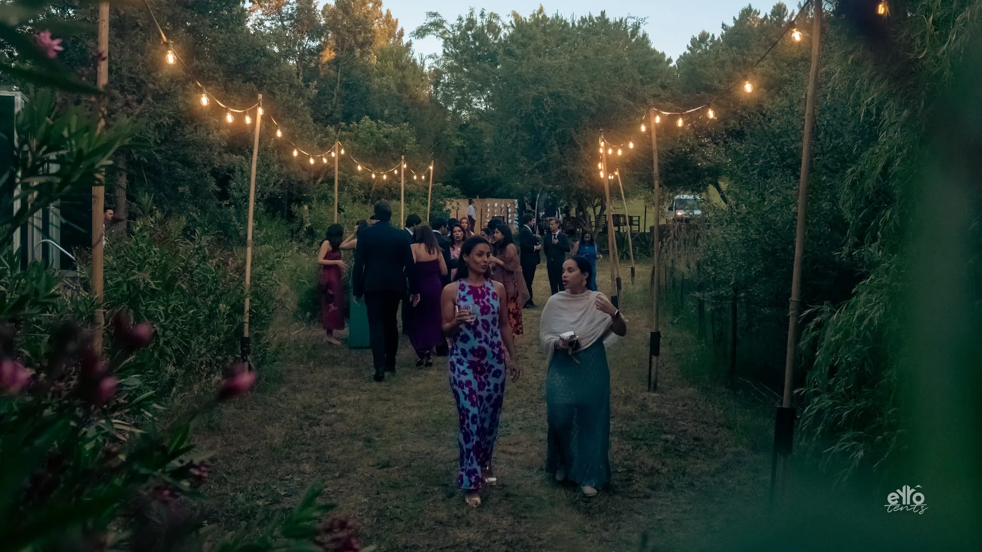 Pathway lit with festoon lights