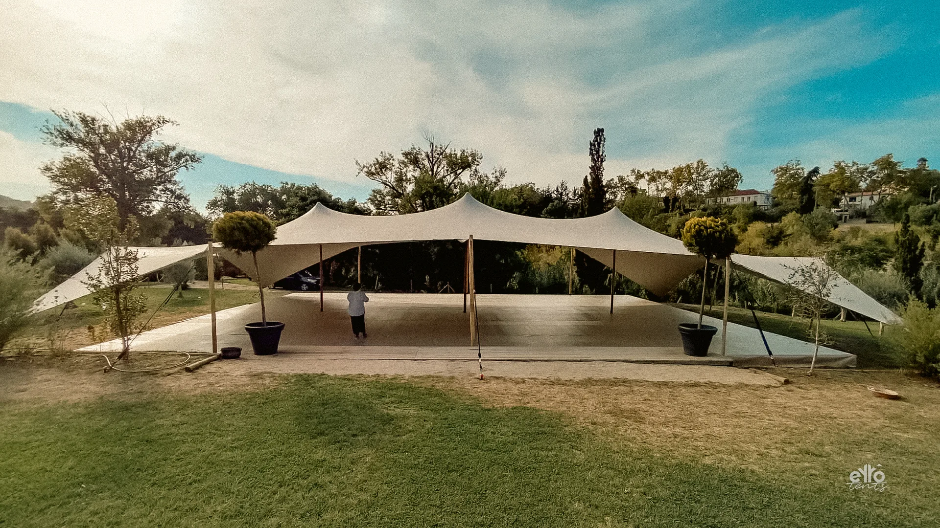 Celebration under a stretch tent