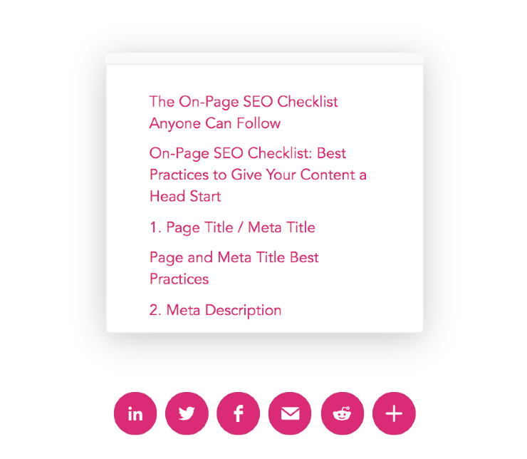 Improve SEO: a screenshot of blog article table of content 
