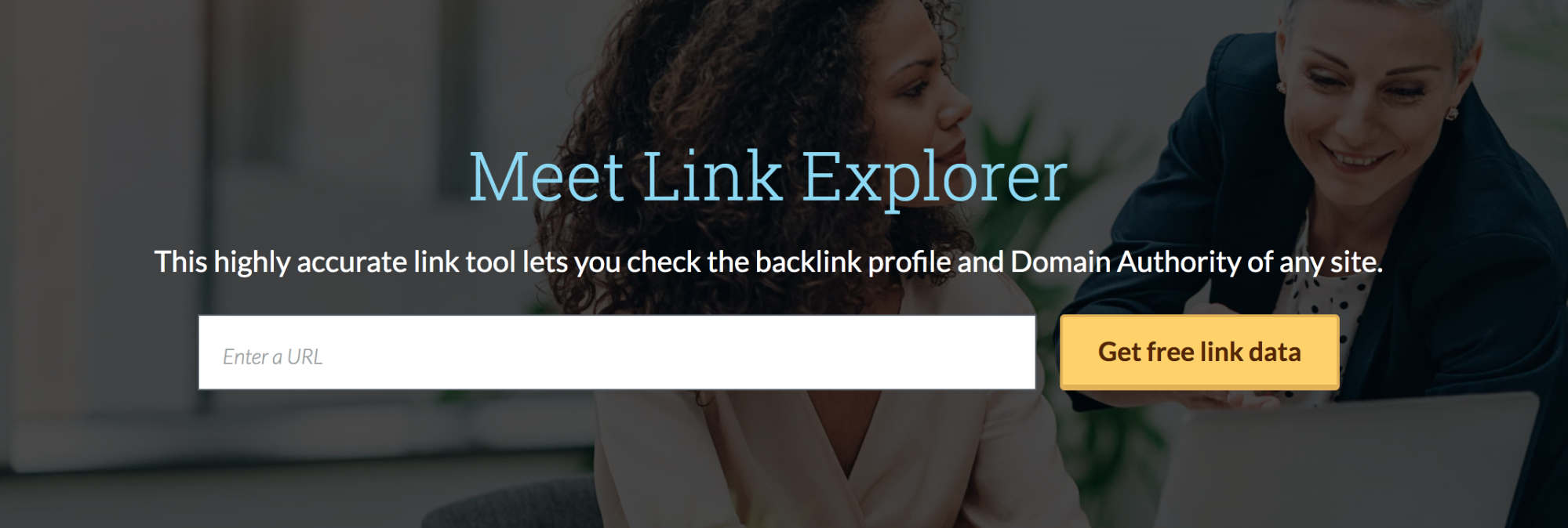 A screenshot of Moz Link Explorer homepage