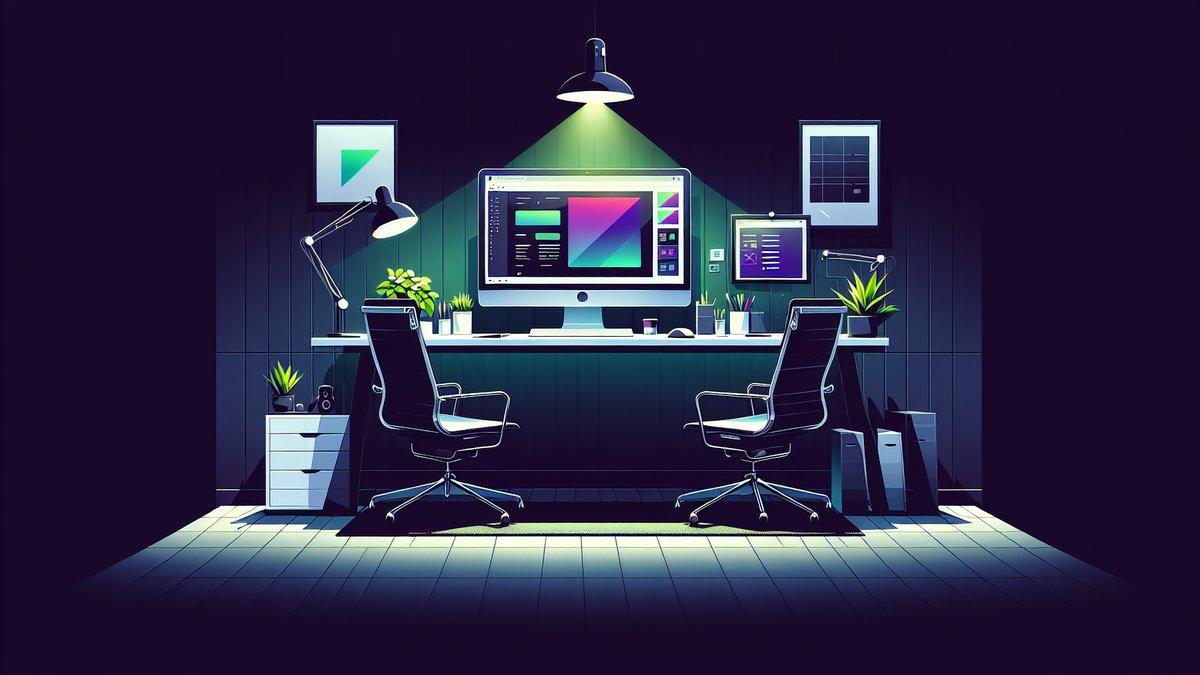 modern workspace with computer displaying web design interface
