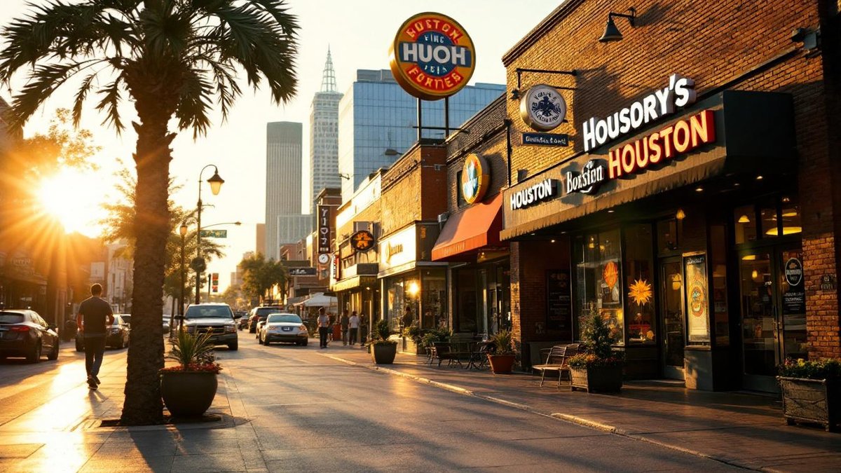 Houston street with modern logos, focus on logo redesign