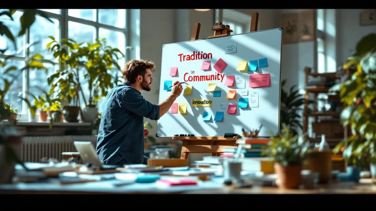 Designer brainstorming logo ideas reflecting brand core values.