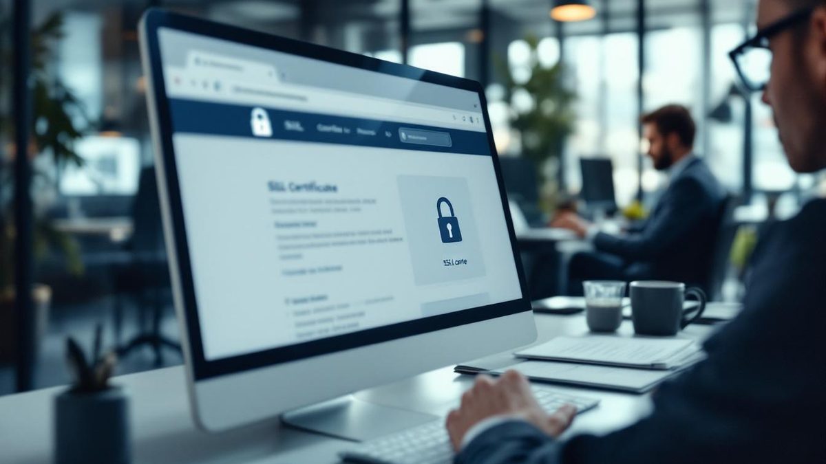 Close-up of a secure website on a laptop, highlighting SSL certificate and security features.