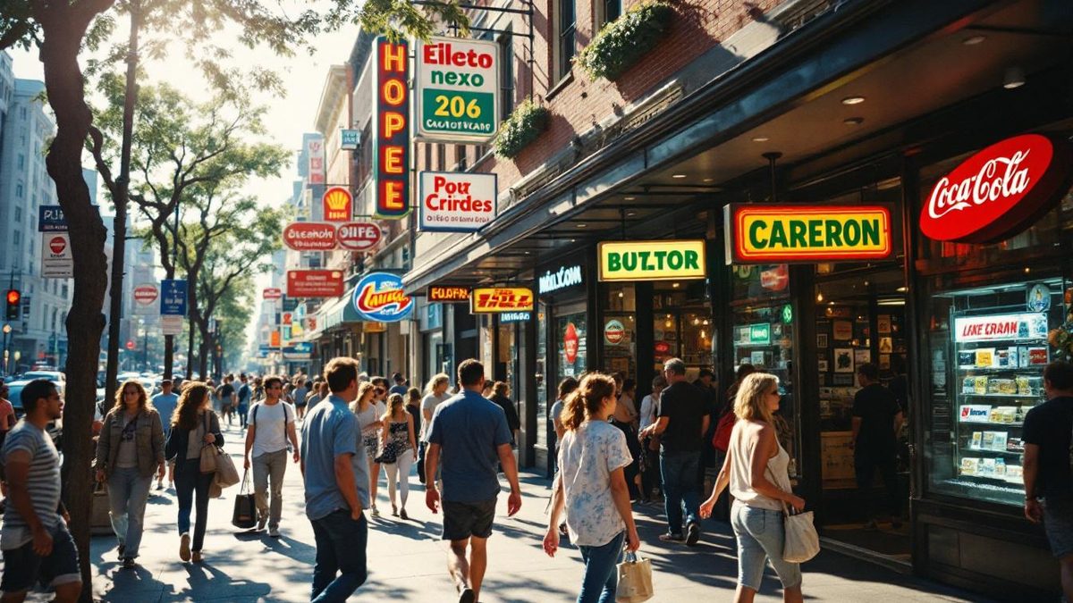Consumers in Houston interacting with storefronts featuring recognizable logos.