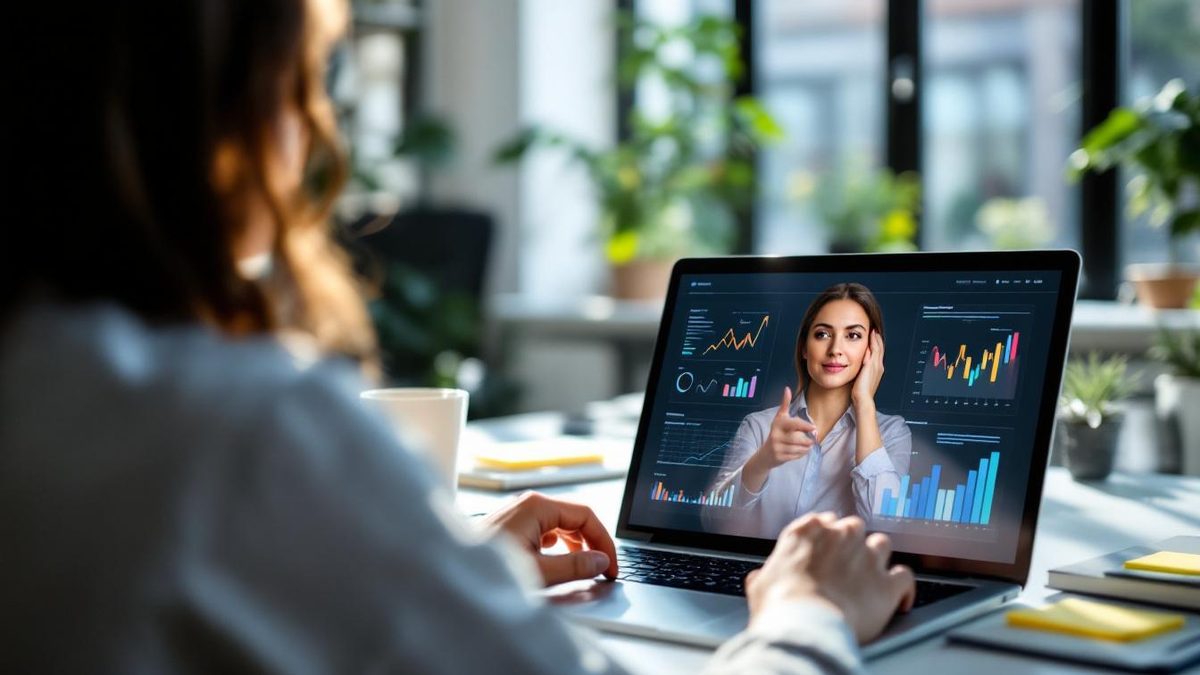 Business analyst reviewing website analytics data in a modern office.