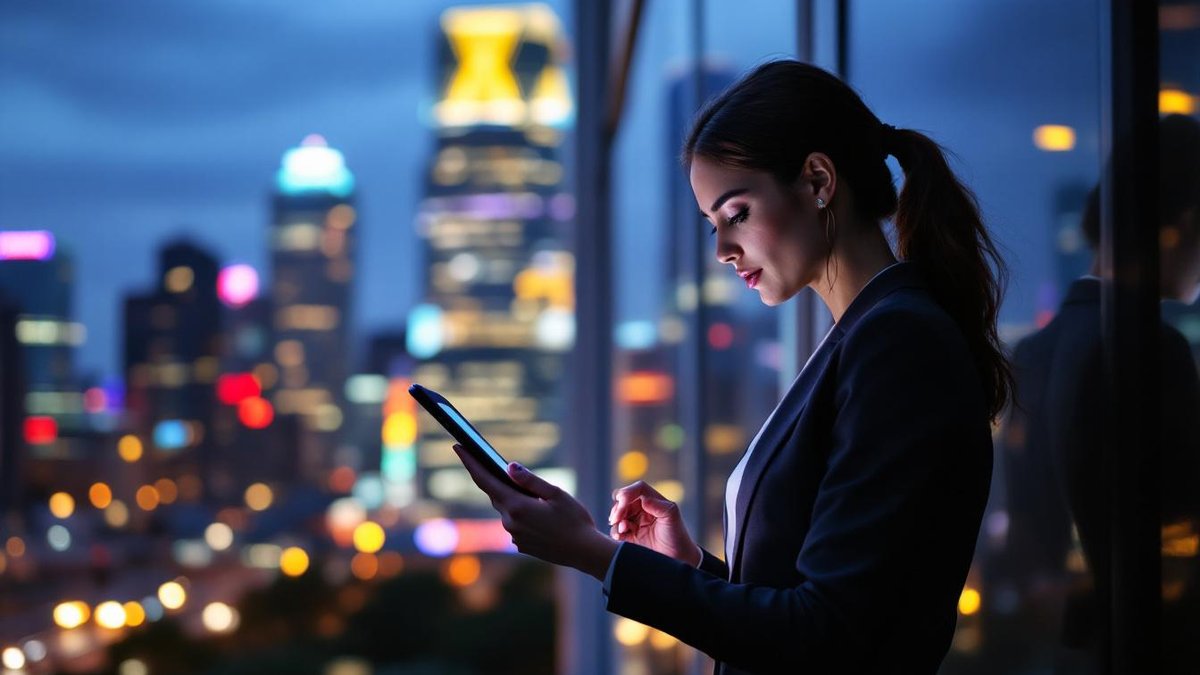 Businesswoman in Houston evaluating logo designs, redesign business logo