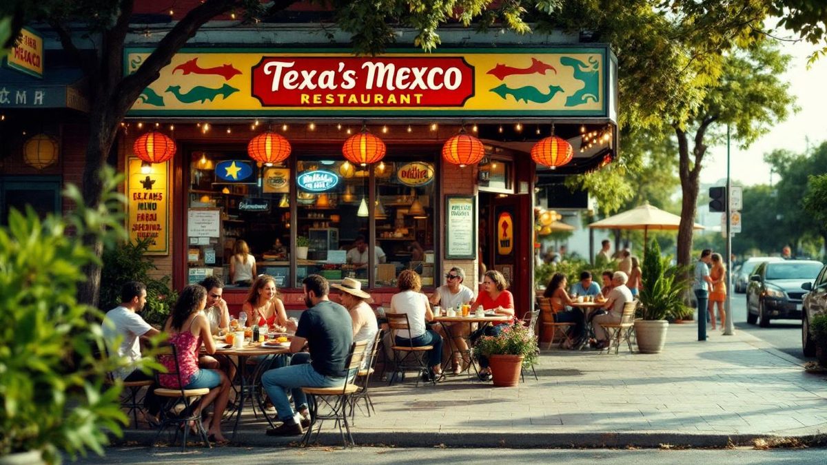 A transformed restaurant with a new logo, showcasing a diverse clientele enjoying meals outside.