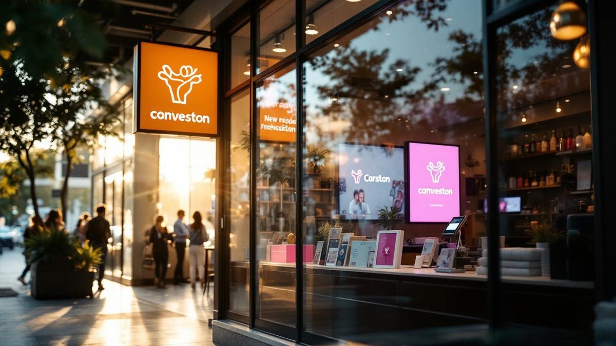 Retail store in Houston with updated signage and staff uniforms featuring a new logo, showcasing brand integration.