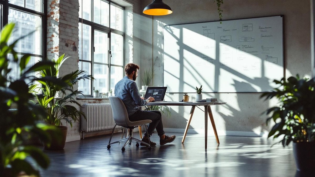Web designer in Houston office working on business website