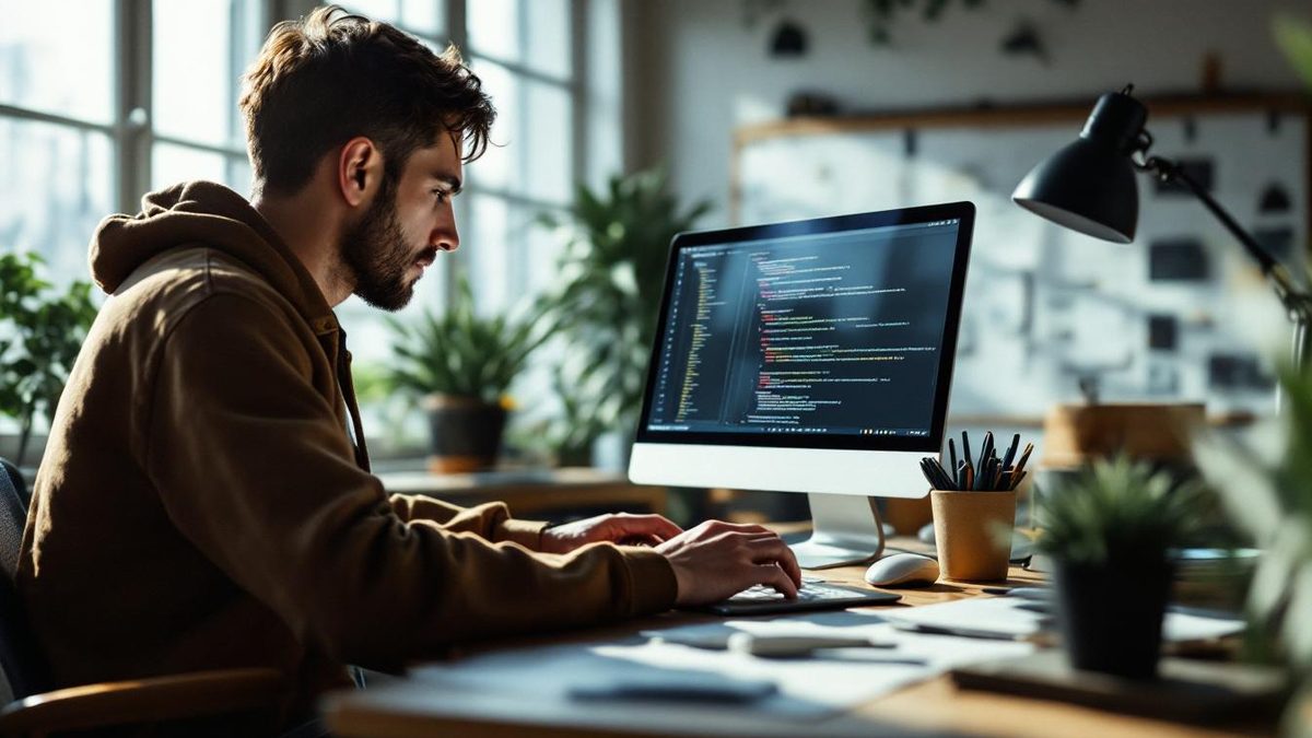 Web developer coding in a modern office, emphasizing the importance of proper website development.