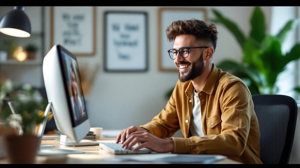 Business owner collecting a testimonial during a video call with a satisfied client.